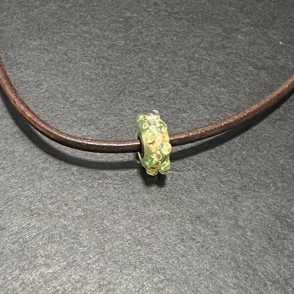 Italian Glass Bead Brown Leather Necklace